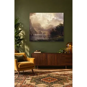 Impression sur toile de Fida Albert Bierstadt représentant les montagnes de la Sierra Nevada et des cerfs - Product Image 5