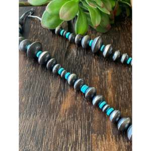 Navajo Handmade Kingman Turquoise & <b>Sterling</b> <b>Silver</b> Pearl Necklace <b>Set</b> - Product Image 4