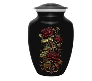 Urna de cremación de flores negras con bolsa de terciopelo Urna para adultos de 6 "y 10" para cenizas humanas Urna grande de cremación de flores con capacidad para hasta 200 LBS - Product Image 2