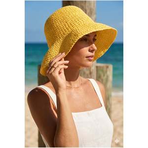 Yellow Imported Hand-Woven Straw <b>Hat</b> Hsr2083 - Yellow - Product Image 1