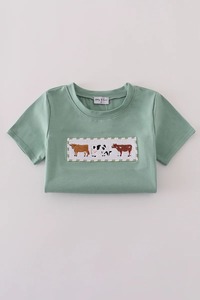 ชุดเสื้อผ้าเด็กผู้ชายขาสั้นเย็บลายวัวสีเขียวสวมใส่สบายดีไซน์รูปวัวน่ารักผ้าสแปนเด็กซ์/ ผ้าฝ้ายอัจฉริยะสำหรับฤดูร้อน - Product Image 6