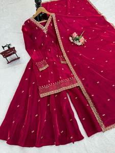 Elegante Salwar Kameez Jimmy Chu, Elaborado con Hilos Finos y Trabajo de Lentejuelas, Ropa Casual para Fiestas, Material de Poliéster - Product Image 4