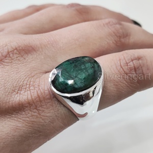 Anillo para hombre al por mayor, piedra preciosa de corindón Esmeralda Natural, anillo de piedra natal, todos los tamaños, joyería gitana de Navidad, anillo de Plata de Ley 925 - Product Image 2