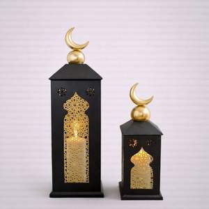 Elegant Metal Ramadan Crescent Lantern Set with Intricate Cutwork Soft Candle Glow Festive Home <b>Table</b> <b>Decor</b> - Product Image 5