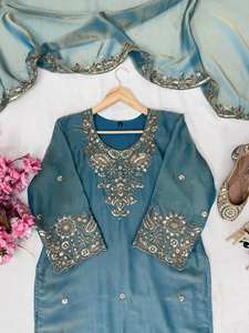 Salwar Kameez para Mujer, Corte Ajustado, Midi, para Fiestas y Bodas, Secado Rápido, Hermoso Traje Moderno de Diseñador, Tela de Seda Mos Pesada con Hilo Interior - Product Image 2