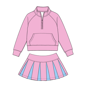 Pre-ordenar Conjuntos de Boutique para Bebés Niñas: Top de Manga Larga con Cremallera y Bolsillos, Faldas Deportivas Plisadas de Yoga, Colores Sólidos Vibrantes para Otoño - Product Image 4