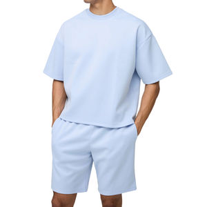 Conjunto de dos piezas para hombre de calidad Premium 2025, ropa de calle, Boxy Cropped 100% algodón, conjuntos de camiseta y pantalones cortos de gran tamaño para hombre - Product Image 4