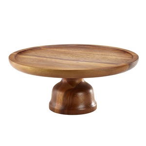 Juego de 3 soportes de plato de pastel redondeados para cafetería, cafetería, fiestas, artículos de uso, acabado pulido Natural, soporte de pastel de madera - Product Image 5