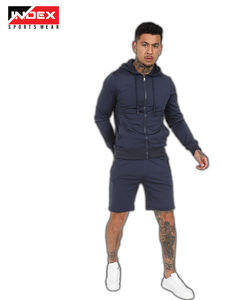 Conjunto de chándal cortavientos personalizado para hombre con capucha hasta la rodilla y pantalones cortos con cintura elástica patrón sólido diseño personalizado posible - Product Image 6