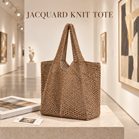 Sac fourre-tout en polyester tricoté jacquard, design à ouverture large, logo personnalisé pris en charge, vente en gros directe d'usine
