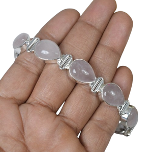 Perfect Tennis <b>Bracelet</b> Handmade Solid 925 Sterling Silver Rhodium Plated Fine <b>Rose</b> <b>Quartz</b> Gemstone Women's Unisex Lock Gift - Product Image 1