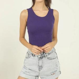 Ropa deportiva personalizada de alta calidad para mujer, Top corto transpirable de manga corta en punto para gimnasio, Yoga, camiseta sin mangas, posición frontal del logotipo OEM - Product Image 5