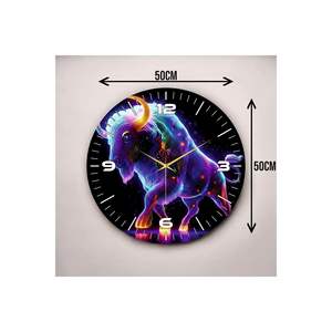 Reloj de pared de mesa de madera silencioso de 50cm con producto de regalo estampado de color de toro de neón - Product Image 2
