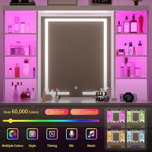 <strong>Vanity</strong> <strong>Desk</strong> <strong>with</strong> LED Mirror and RGB Lights Shelves,<strong>with</strong> Power Outlet, and <strong>with</strong> 5 Sliding <strong>Drawers</strong> &amp; 2 Cabinets for Bedroom - Product Image 5