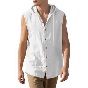 Camiseta sin mangas de lino transpirable informal para hombre, moda de verano, Color sólido, sin mangas, tejido, método de uso diario - Product Image 1