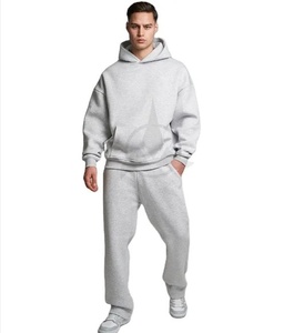 Logotipo personalizado bordado 100% algodón Sudadera con capucha de gran tamaño Jogging Suit Pantalones de chándal Peso pesado Estilo holgado Chándal Precio barato - Product Image 1