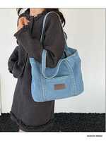 Tas Tote Denim Kustom Vintage Tas Selempang Belanja Warna Solid Kasual Tas Hadiah Retail Tas Kantor Komuter Kustom OEM ODM Grosir