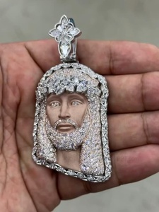 JESUS Face Custom VVS Moissanite Diamond Iced Out 925 Sterling <b>Silver</b> Micro Insert Religious Unisex Wear <b>Charm</b> Pendant - Product Image 5