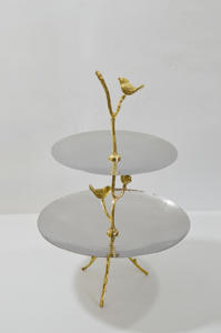 ขาตั้งเค้ก2ชั้นทำจากนิกเกิลเคลือบเงาทำจากสแตนเลสพร้อมก้านตกแต่ง - Product Image 3