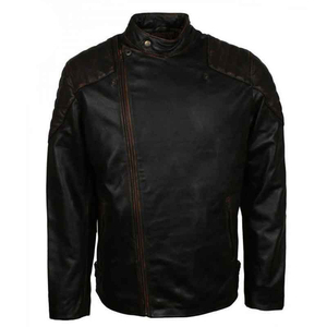 แจ็คเก็ตหนังสำหรับผู้ชาย OEM สำหรับขี่มอเตอร์ไซค์ในฤดูหนาว คอตั้ง ปักโลโก้ด้านหน้า ปิดด้วยซิป มีไซส์ใหญ่ ระบายอากาศได้ดี กันน้ำ เป็นมิตรกับสิ่งแวดล้อม - Product Image 1