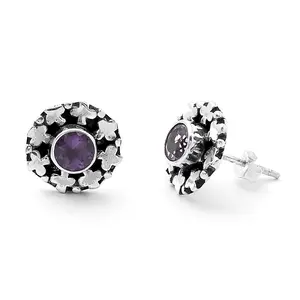 Natural Amethyst Stud 925 Silver Earring E-1121 Wholesale Gemstone Earrings High Performance New Design