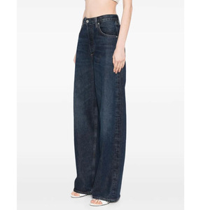 Pantalon en jean taille haute extra long personnalisé OEM pour femmes, tenue décontracté noir avec poches, style droit et design à bords bruts - Product Image 3