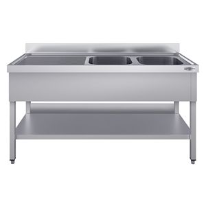 Évier commercial en acier inoxydable ECO - 1600x700mm - avec double bac à droite - avec étagère inférieure - avec rebord - Product Image 3