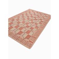 Karpet Wol Klasik Alhambra Pola Persegi Panjang Geometris Merah Oranye Tenun Datar 5x8 kaki Ruang Tamu Rumah Kamar Tidur Model ADWL-13171