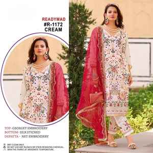 ชุดเดรสลำลองผ้าจอร์เจียปักลายประดับด้วยพลอยเทียมปักเลื่อมเพชรแขนยาวผ้าไหมเย็บด้านล่าง dupatta มี2ชิ้น - Product Image 4