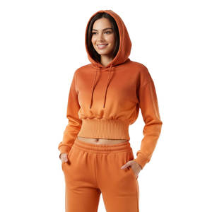 เสื้อฮู้ดดี้ผู้หญิงเอวสูง แขนพองทรงบอลลูน ปลายแขนกว้าง ผ้าฝ้ายฟลีซ ผลิตตามสั่ง ราคาขายส่ง OEM - Product Image 1