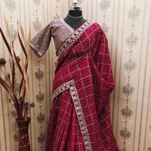 Mahaveer Soies Lourd Vichitra Impression Broderie Travail Saree Indien & Pakistanais Vêtements Grossistes en Inde - Product Image 1