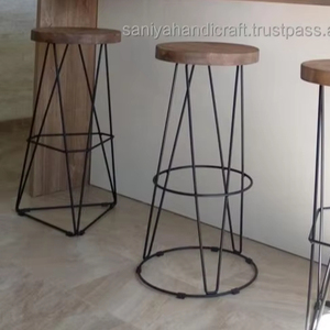 Taburete de Bar industrial moderno de lujo, técnica pulida de madera de pino de Metal negro para uso en la tienda del hogar con cómodo reposapiés - Product Image 2