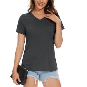 Camiseta de Manga Corta para Mujer, Diseño Moderno, 100% Algodón, Color Gris Oscuro, Cuello en V, Corte Regular, con el Mejor Precio de Fábrica de Bangladesh - Product Image 1