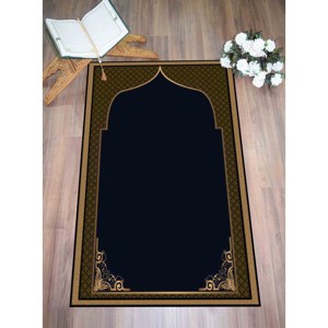 Tapis de prière islamique doré : élégante décoration musulmane pour la maison, tapis imprimé, tapis à poils doux - Product Image 3