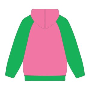 Felpa con Cappuccio Rosa con Maniche Raglan, Ricamo in Ciniglia, per Confraternite Universitarie Greek Sorority Divine Nine - Product Image 3