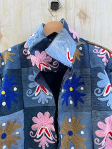 Indian Hand Embroidered Cotton Denim Jacket for Women New Style Casual Outerwear Perfect Gift for Her - Product Image 5