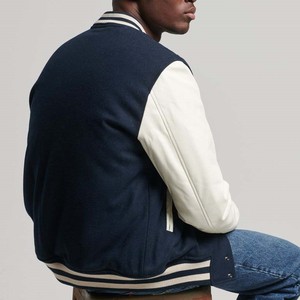 Men's <b>Winter</b> Letterman Style Chenille Embroidery Collarless Bomber Jacket Custom Logo Varsity Baseball Streetwear Quick Delivery - Product Image 2