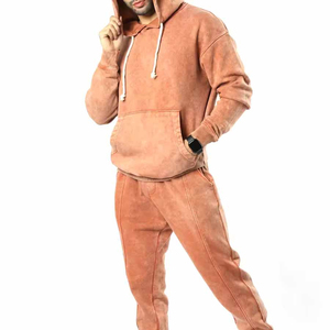 Breathable Plus Size Hooded Casual Men's Acid Wash Tracksuit Winter Printed <b>Lightweight</b> 100% Cotton Windproof Unisex Set - Product Image 2