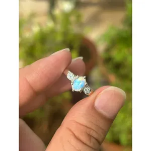 925 Silver Rainbow Moonstone <b>Adjustable</b> <b>Ring</b> Trendy Rose Gold Plated Stainless Steel Inlay 18K Plating Color for Engagement - Product Image 5