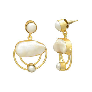 Pendientes de Perlas Naturales de Agua Dulce Blancas Oyster, Estilo Cristiano Vintage, Latón Chapado en Oro de 24K, Hechos a Mano, para Mujer, Boda - Product Image 2