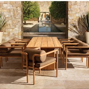 Modern Teak Outdoor <b>Dining</b> <b>Chair</b> Set <b>With</b> Cushions For Courtyard Garden Furniture - Product Image 1