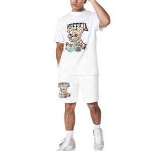 ชุดเสื้อยืดและกางเกงขาสั้นผ้าฝ้าย100% ระบายอากาศได้ดีชุดสองชิ้นสำหรับผู้ชายฤดูร้อน2022 - Product Image 4