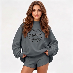 Custom Logo Women's Soft 100% Cotton Mock Neck Streetwear Embroidered <b>Jumper</b> Pullover Fleece Oversized Women Mockneck Sweatshirt - Product Image 1