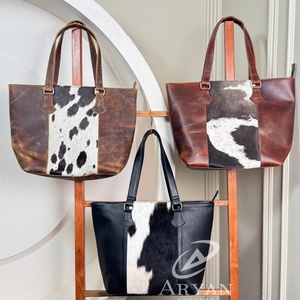 Bolso de mano grande de cuero de vaca con pelo de moda al por mayor de fabricante, bolso de hombro de cuero genuino para mujer - Product Image 1