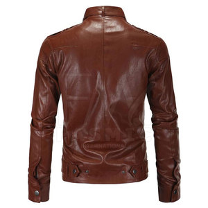 Best Selling Men's Cow Skin Leather Jacket <b>Stand</b> Collar High Street Style Waterproof Windproof Customizable for Winter Outdoor - Product Image 2