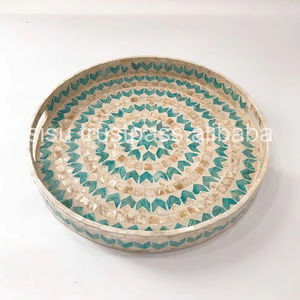 Bandeja redonda de lujo con incrustaciones de madreperla para decoración de Ramadán Eid Mubarak - Product Image 1