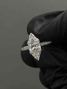 Anillo Solitario Halo Eternity de Plata de Ley 925 con Moissanita Original Corte Marquesa Estilo Art Deco, Regalo de Aniversario para Pareja - Product Image 2