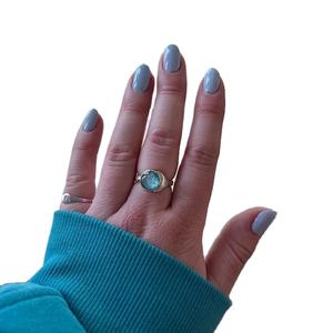 Silver Plated Brass Aqua Blue <b>Stone</b> <b>Ring</b> Round Cabochon Vintage Dainty Adjustable Statement Jewelry Wholesale Women Girls - Product Image 2