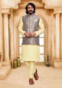 Mens Heavy Look Kurta Pyjama Set With Stylish Koti In Silk Kurti For Festive And Wedding Wear - Product Image 3