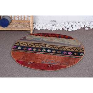 Grand tapis patchwork vintage en laine marron bohème 2.9ft X 2.9ft couloir rectangulaire pour entrée chevet nouvelle grande surface - Product Image 2